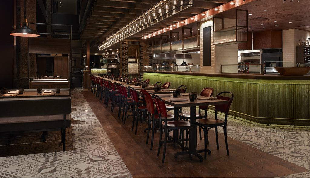 Bespoke cement encaustic floor tiles in Thompson Hotel, Chicago