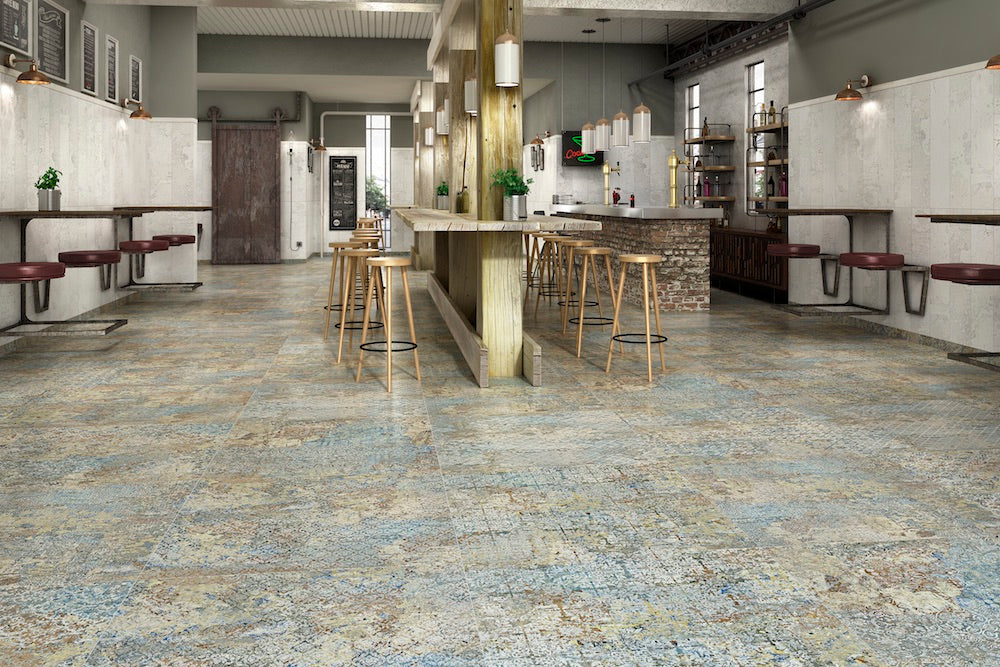 Blue Carpet porcelain tiles for a bar floor