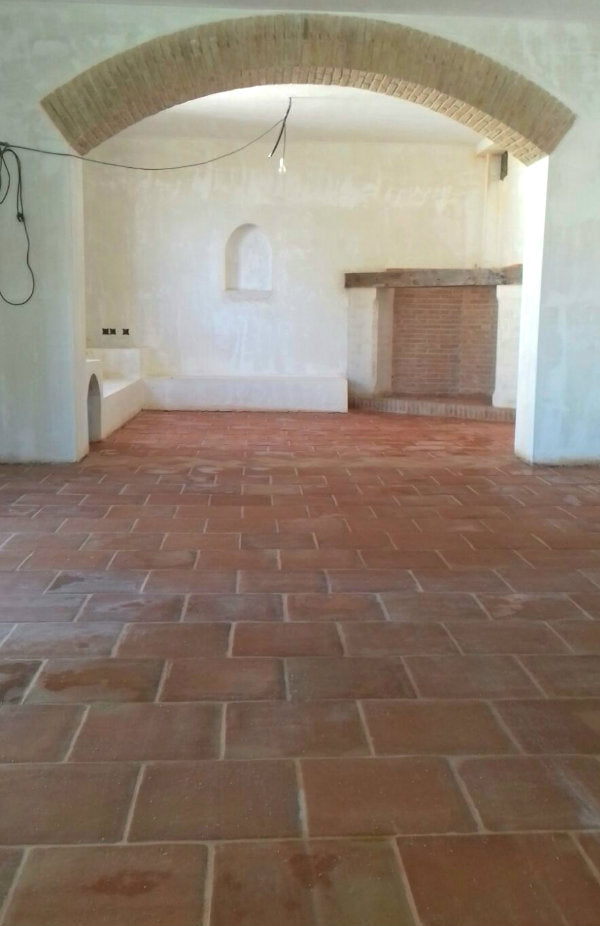Rectangular terracotta floor tiles